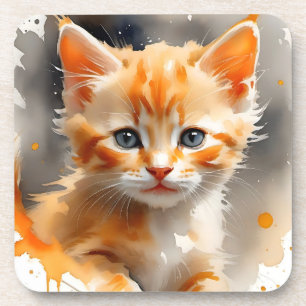 Aquarellmalerei einer niedlichen Orangenkatze Getränkeuntersetzer