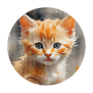 Aquarellmalerei einer niedlichen Orangenkatze Schneidebrett