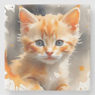 Aquarellmalerei einer niedlichen Orangenkatze Steinuntersetzer