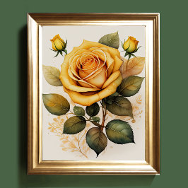 Aquarellmalerei einer Rose Gelb Poster