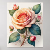 Aquarellmalerei einer Rose Pink II Poster (Vorne)