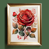 Aquarellmalerei einer Rose Rot Poster
