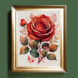 Aquarellmalerei einer Rose Rot Poster