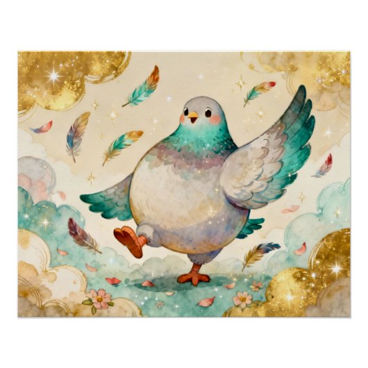Aquarellmalerei einer Taube Poster (Vorderseite)
