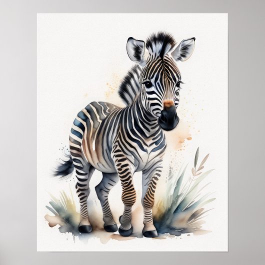 Aquarellmalerei eines Baby Zebra 5:4 Poster (Vorne)
