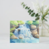Aquarellmalerei eines kaskadenförmigen Wasserfalls Postkarte (Stehend Vorderseite)
