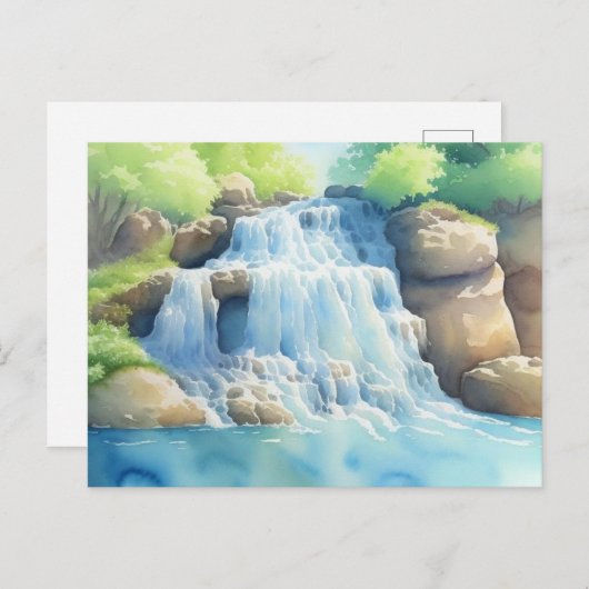 Aquarellmalerei eines kaskadenförmigen Wasserfalls Postkarte (Vorne/Hinten)