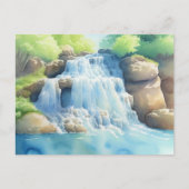 Aquarellmalerei eines kaskadenförmigen Wasserfalls Postkarte (Vorderseite)