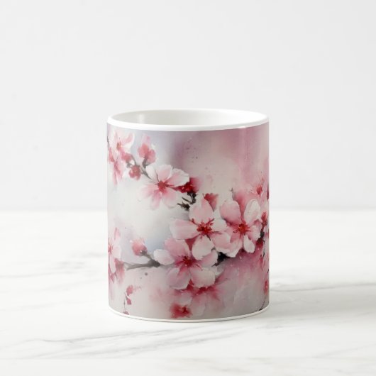 Aquarellmalerei eines Kirschblütenzweiges. Kaffeetasse (Mittel)