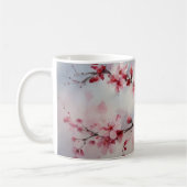 Aquarellmalerei eines Kirschblütenzweiges. Kaffeetasse (Links)