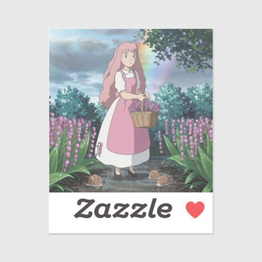 Aquarellmalerei eines kleinen Mädchens, das Blumen Aufkleber (Blatt)