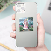 Aquarellmalerei eines kleinen Mädchens, das Blumen Aufkleber (Telefon)