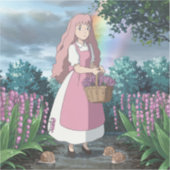 Aquarellmalerei eines kleinen Mädchens, das Blumen Aufkleber (Vorderseite)