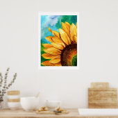 Aquarellmalerei eines Kunstdrucks von Sonnenblumen Poster (Küche)