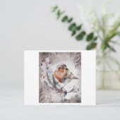 Aquarellmalerei eines Robin Bird mit einer Blume Postkarte (Stehend Vorderseite)