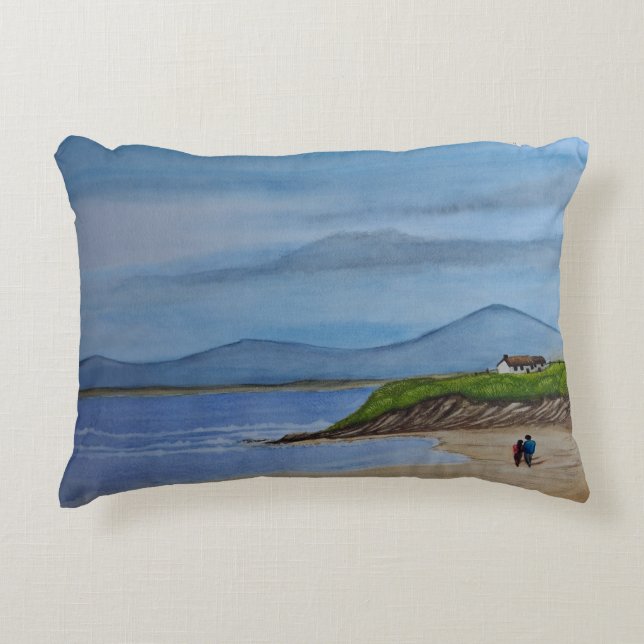 Aquarellmalerei eines romantischen Tages am Strand Dekokissen (Vorderseite)