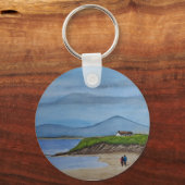 Aquarellmalerei eines romantischen Tages am Strand Schlüsselanhänger (Rückseite)