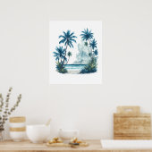 Aquarellmalerei eines Strandes mit Palmen Poster (Küche)