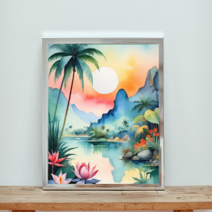 Aquarellmalerei eines tropischen Paradieses Fotodruck