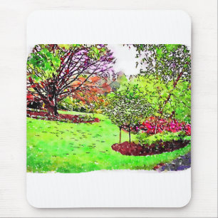 Aquarellmalerei eines üppigen Frühlingsgartens Mousepad