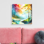 Aquarellmalerei eines Waldes und Flusses Leinwanddruck (Insitu (Wohnzimmer))