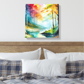 Aquarellmalerei eines Waldes und Flusses Leinwanddruck (Insitu (Schlafzimmer))
