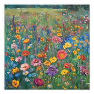 Aquarellmalerei eines Wildblumenfeldes Fotodruck