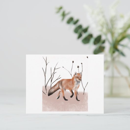 Aquarellmalerei eines Winterfuchses Postkarte (Stehend Vorderseite)
