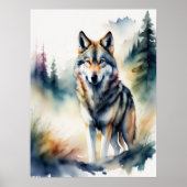 Aquarellmalerei eines Wolfs 3:4 Poster (Vorne)