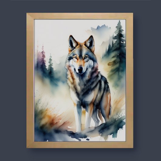 Aquarellmalerei eines Wolfs 3:4 Poster