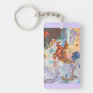 Aquarellmalerei Einhorn Opal Fee Drache Feuer Schlüsselanhänger