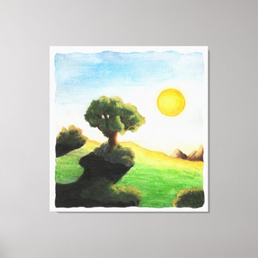 Aquarellmalerei Fantasy Baum Naturlandschaft Leinwanddruck (Vorderseite)