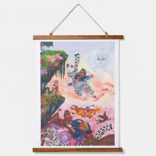 Aquarellmalerei Fantasy Fight Demons Unicorn Wandteppich Mit Holzrahmen