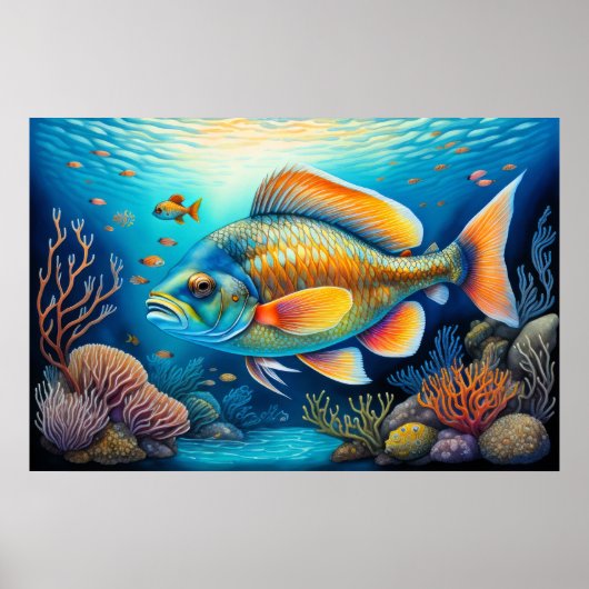 Aquarellmalerei Fische aus farbenfrohen Riffen 3:2 Poster (Vorne)