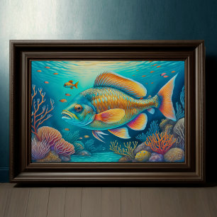 Aquarellmalerei Fische aus farbenfrohen Riffen 3:2 Poster