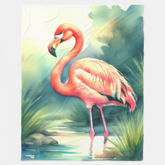 Aquarellmalerei Flamingo Fleecedecke (Vorderseite)