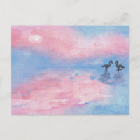 Aquarellmalerei Flamingos / Pastellfarben Postkart