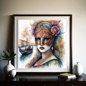 Aquarellmalerei Frauen mit Venezianischer Maske II Poster