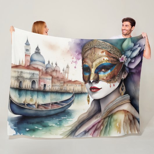 Aquarellmalerei Frauen tragen Venezianische Maske Fleecedecke (Beispiel)