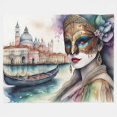 Aquarellmalerei Frauen tragen Venezianische Maske Fleecedecke (Vorderseite (Horizontal))