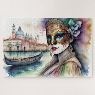 Aquarellmalerei Frauen tragen Venezianische Maske Puzzle