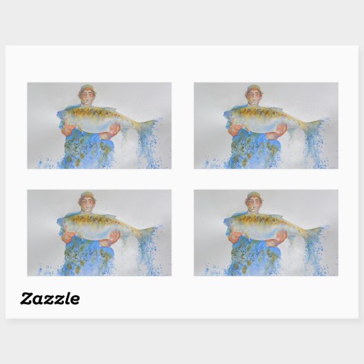 Aquarellmalerei für Fischer Rechteckiger Aufkleber (Blatt)