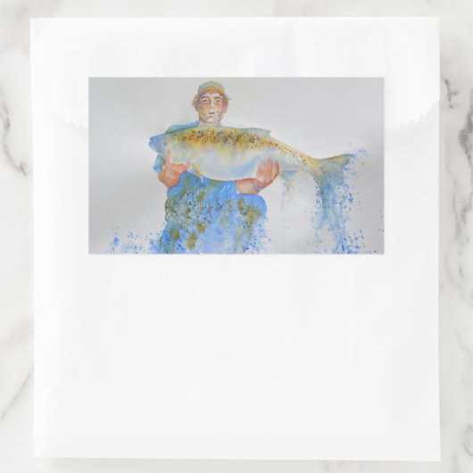 Aquarellmalerei für Fischer Rechteckiger Aufkleber (Tasche)