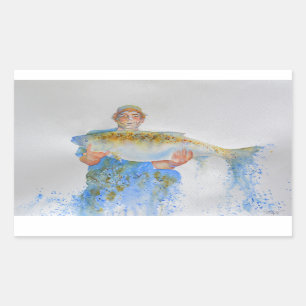 Aquarellmalerei für Fischer Rechteckiger Aufkleber