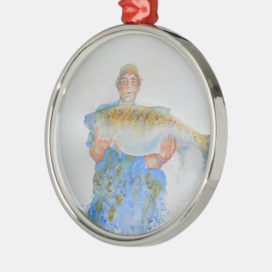 Aquarellmalerei für Fischer Silbernes Ornament (Links)