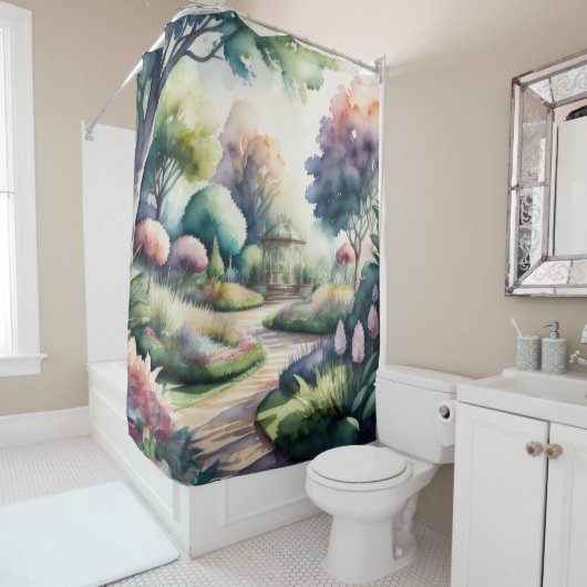 Aquarellmalerei Gartenlandschaft Duschvorhang (Beispiel)