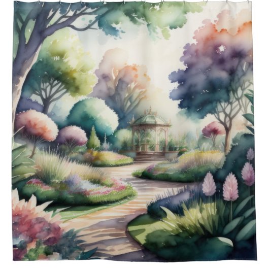 Aquarellmalerei Gartenlandschaft Duschvorhang (Vorderseite)
