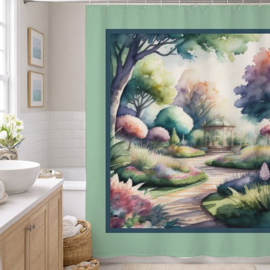 Aquarellmalerei Gartenlandschaft Duschvorhang
