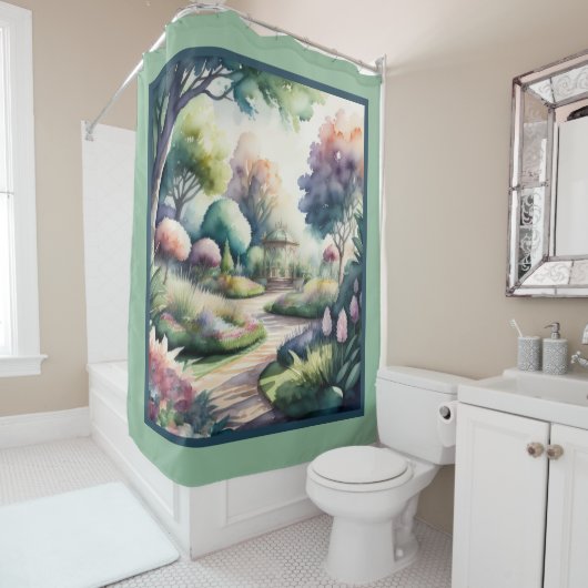 Aquarellmalerei Gartenlandschaft Duschvorhang (Beispiel)