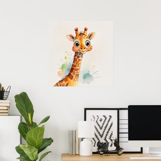 Aquarellmalerei Giraffe Kinder Kinderzimmer Malere Poster (Heimbüro)